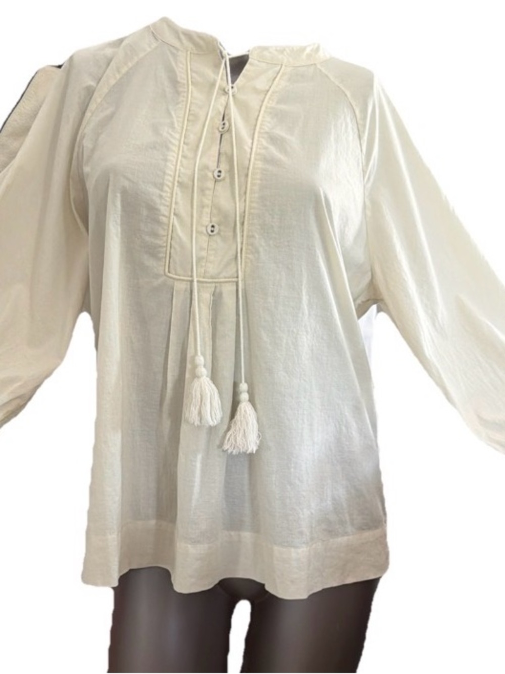 Joie Cream Tassel Peasant Tunic porcelain 100% Cotton size M